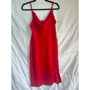 D&M Womens Red Slip Dress Cowl Neck Spaghetti Strap Midi Side Slit‎ L